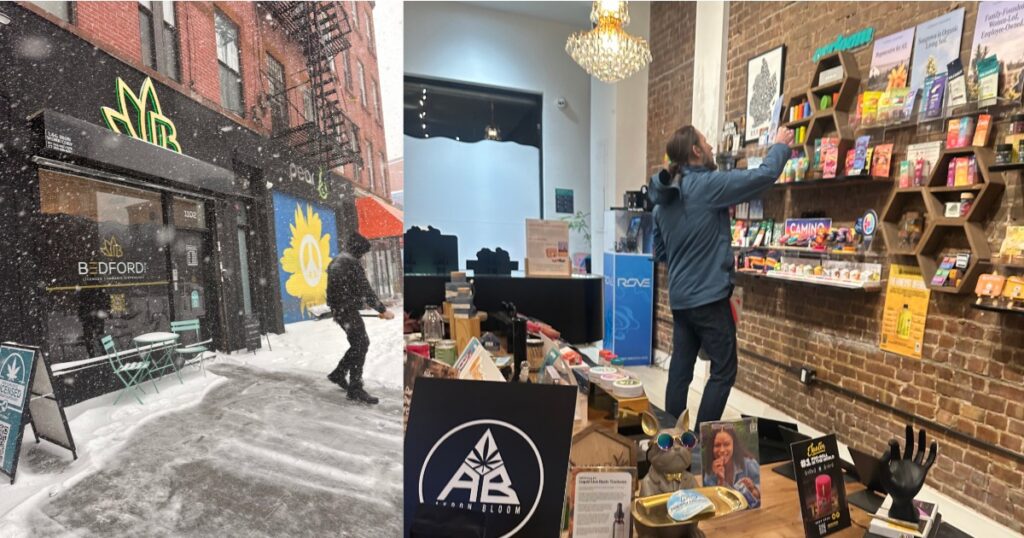 Exterior of a licensed New York City dispensary storefront during daytime