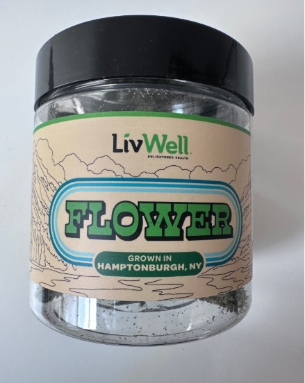 Cannabis flower jar product sold at licensed New York dispensary