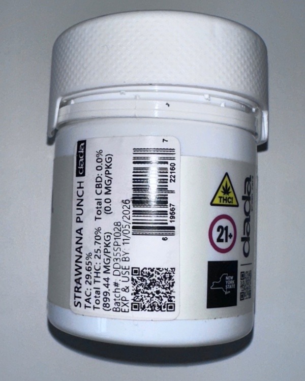Cannabis flower jar product sold at licensed New York dispensary