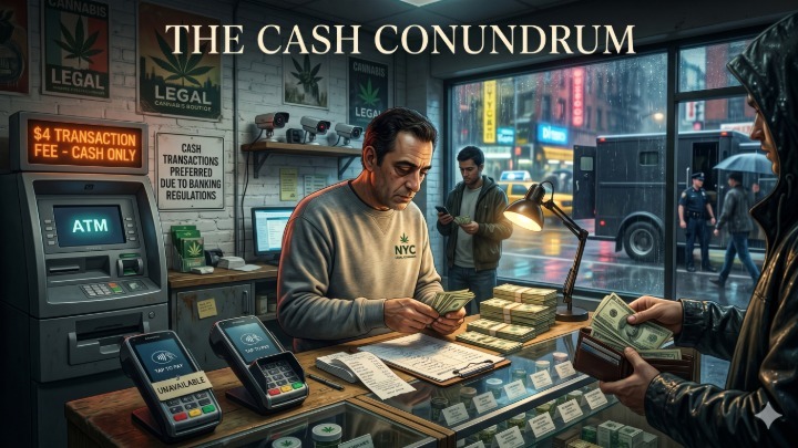 Cannabis dispensary operating with cash payments due to banking restrictions in New York Title