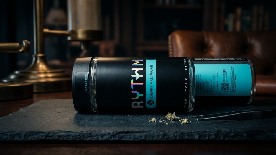 Rhythm Flower of NY cannabis ounce package featured in a NYC Weed News review.