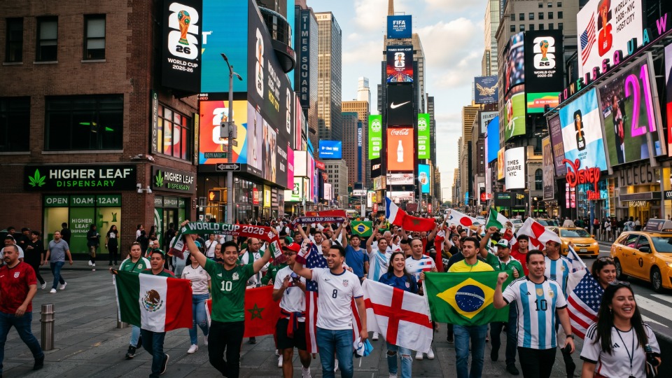 Crowd of people in Times Square during major NYC event.